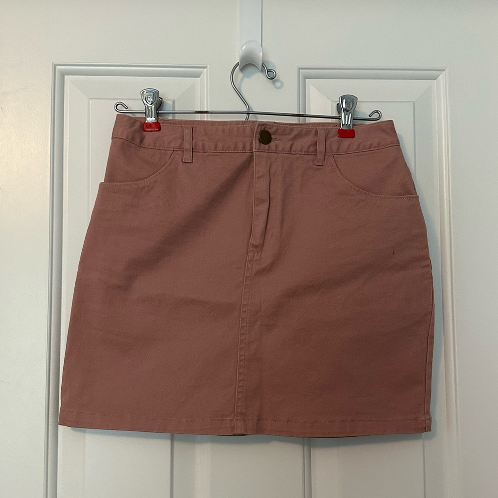 FOREVER 21 Mini Pink Coral Peach Cotton Jean Skirt Size Small